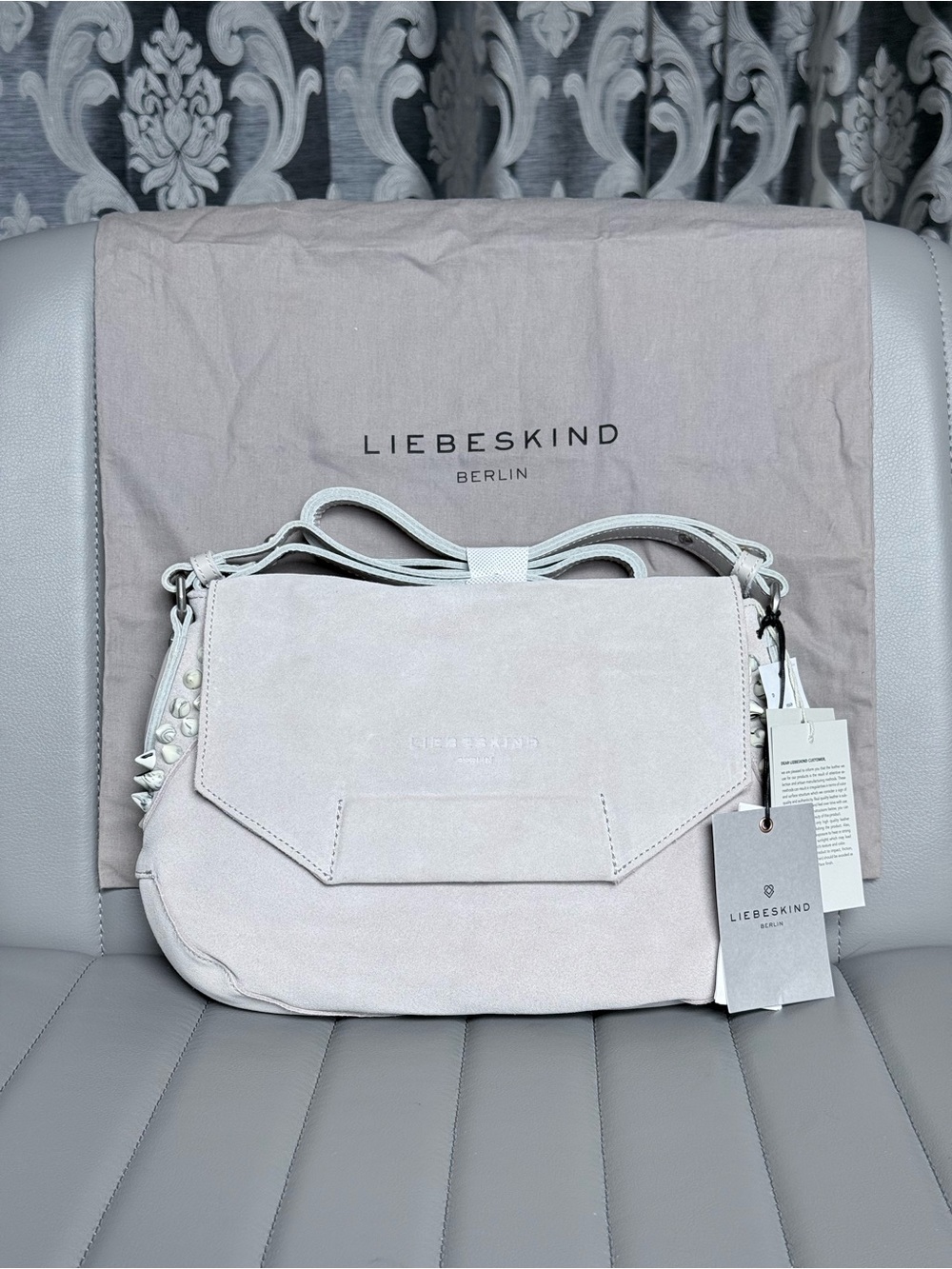 Liebeskind German Leather Suede Flap Studded Shoulder Bag *rare*